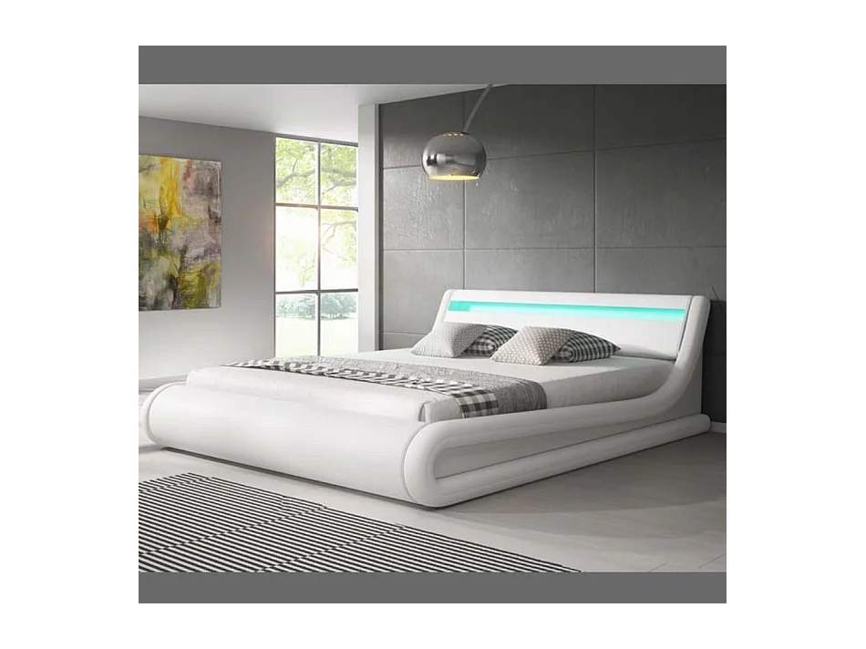 Lit double avec coffre 180x200cm en Blanc avec LED Parisina