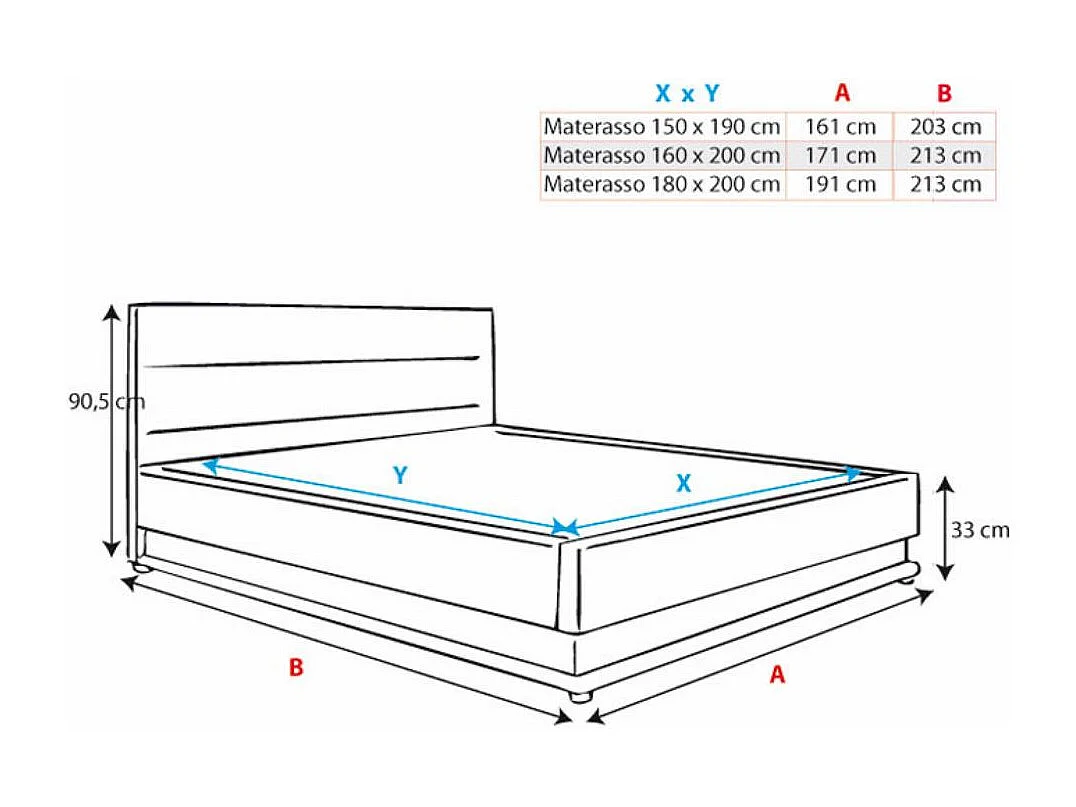 Lit double avec coffre 160x200cm en Blanc avec LED Nitas