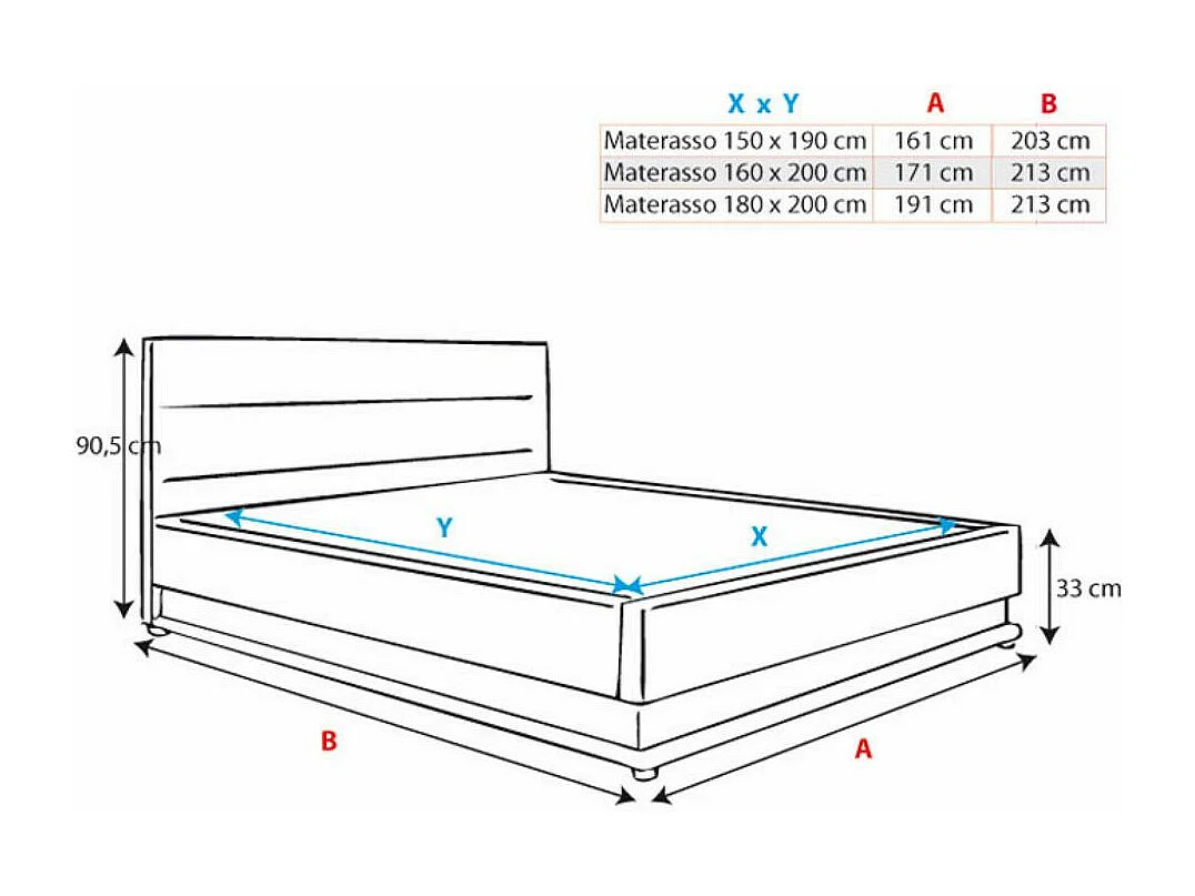 Lit double avec coffre 160x200cm en Noir avec LED Nitas