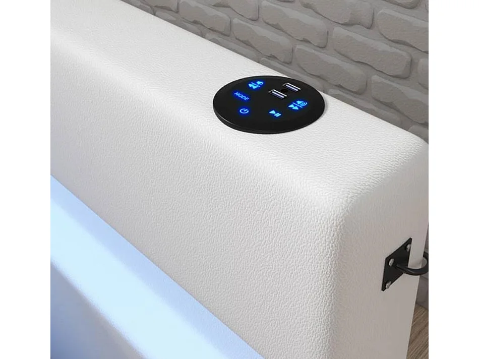 Lit double avec coffre 150x190cm en Blanc avec LED Bahia