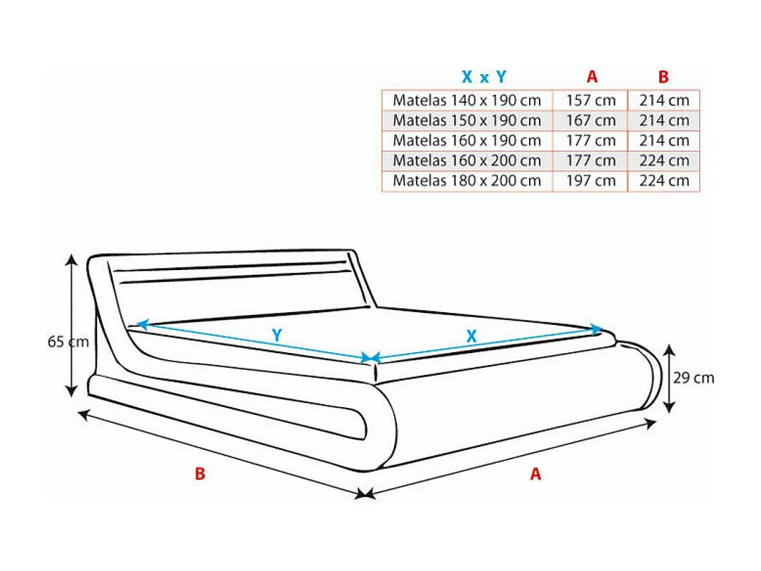 Lit double avec coffre 180x200cm en Noir avec LED Parisina