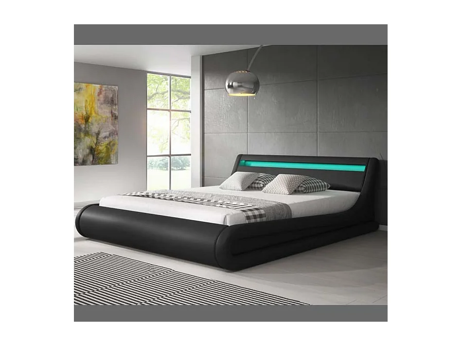 Lit double avec coffre 180x200cm en Noir avec LED Parisina