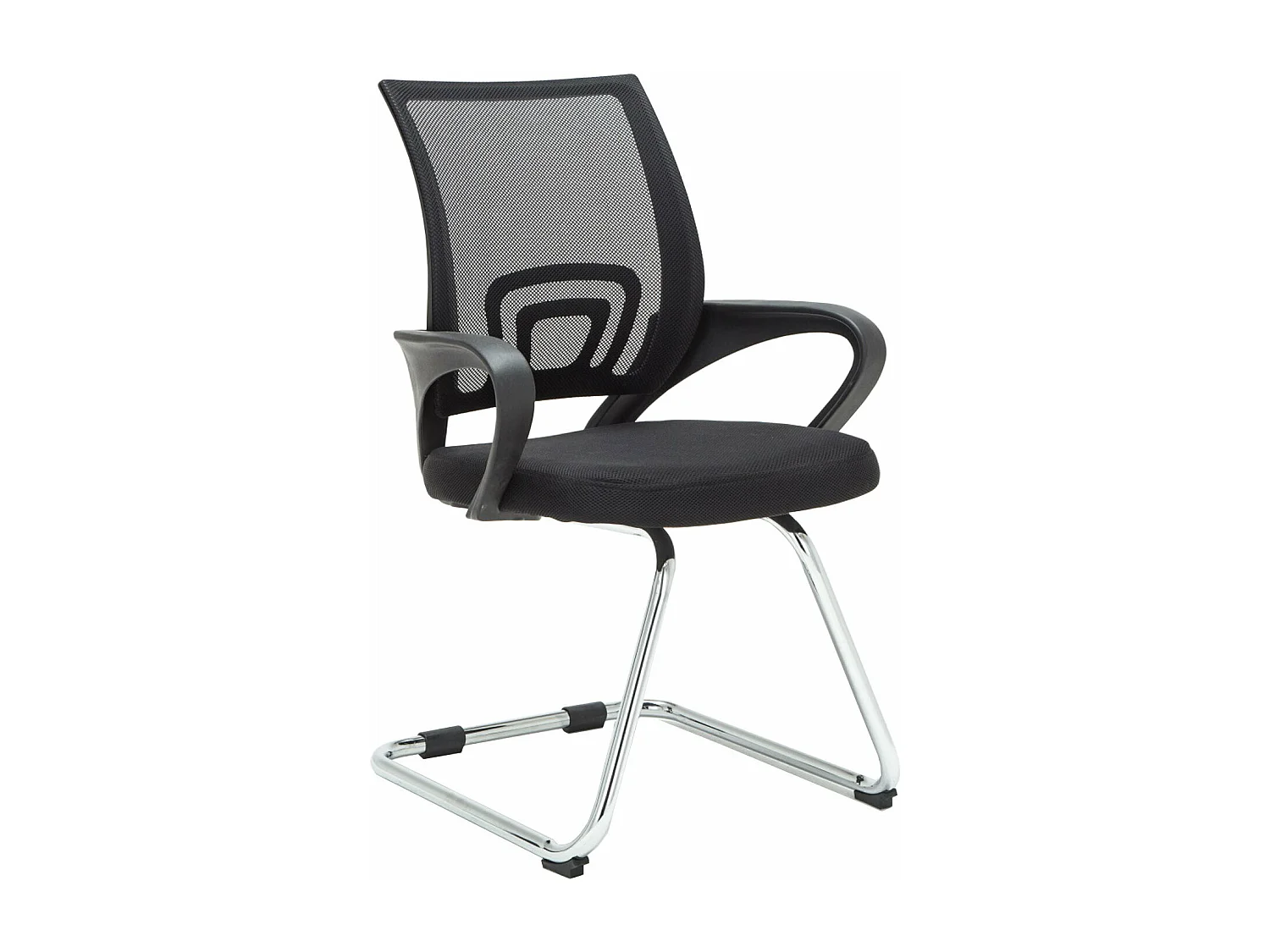 Silla de escritorio y oficina sin ruedas reposabrazos asiento ergonómico tela negro y metal cromado M10_002411