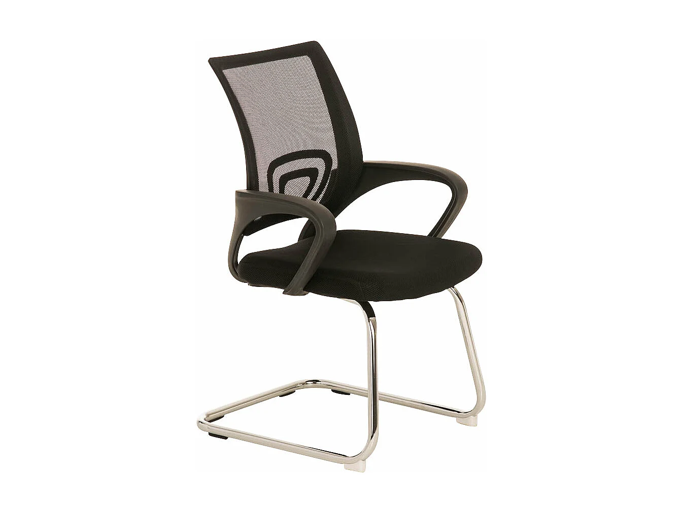 Silla de escritorio y oficina sin ruedas reposabrazos asiento ergonómico tela negro y metal cromado M10_002411