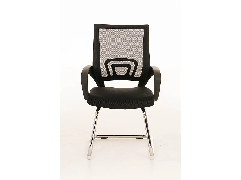 Silla de escritorio y oficina sin ruedas reposabrazos asiento ergonómico tela negro y metal cromado M10_002411
