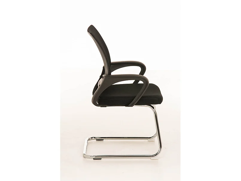 Silla de escritorio y oficina sin ruedas reposabrazos asiento ergonómico tela negro y metal cromado M10_002411