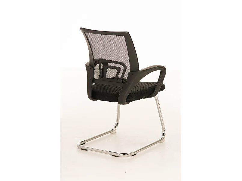 Silla de escritorio y oficina sin ruedas reposabrazos asiento ergonómico tela negro y metal cromado M10_002411