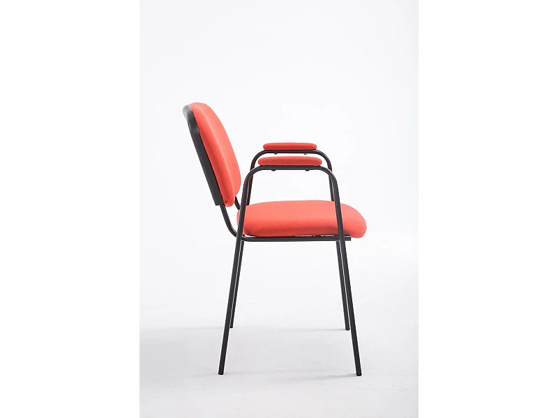 Silla de visita reposabrazos y resplado acolchados en tela rojo y metal negro mate M10_002449