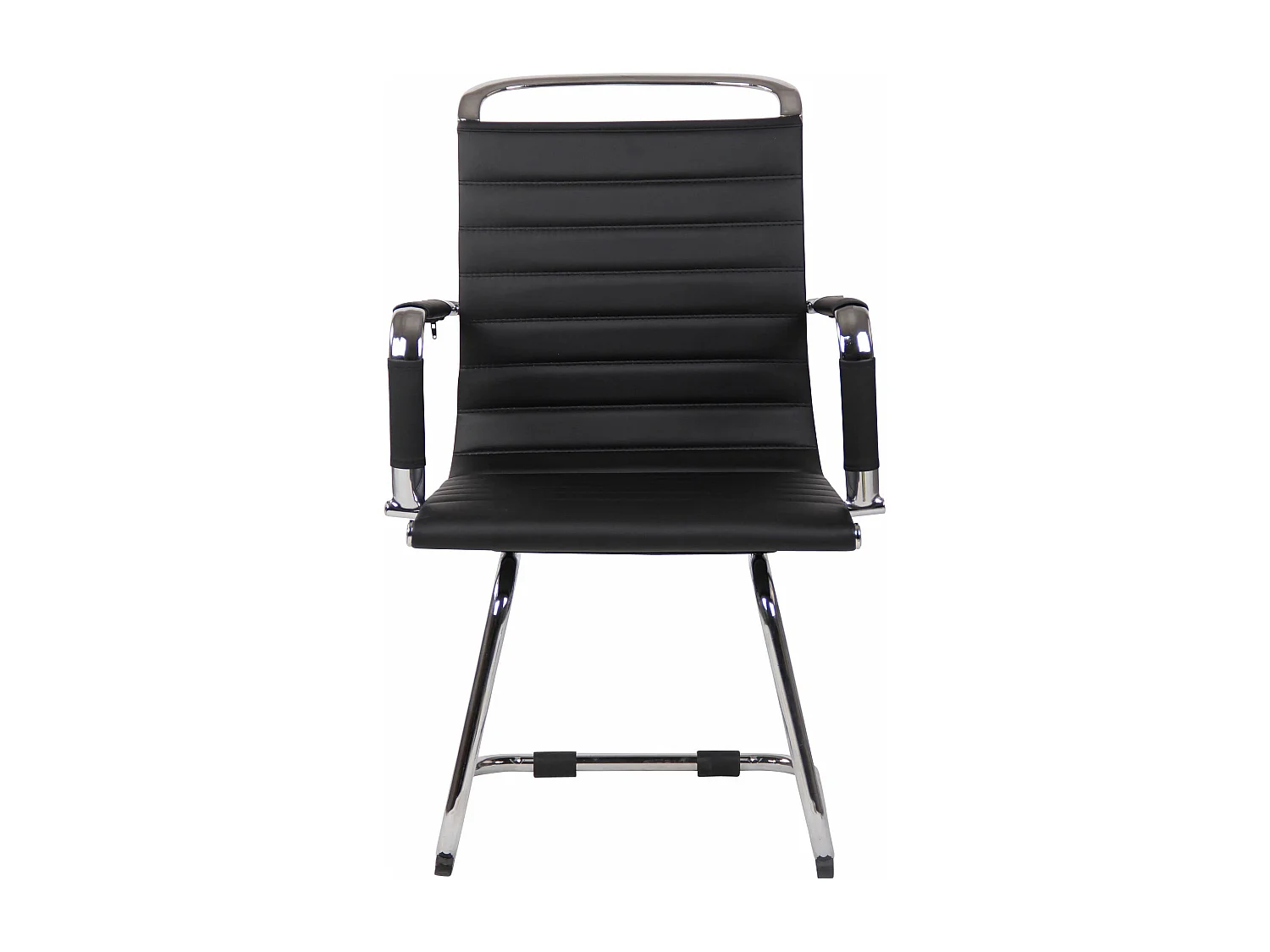 Conjunto de 2 sillas de conferencia oficina diseño moderno polipiel negro estructura metálica M10_001175