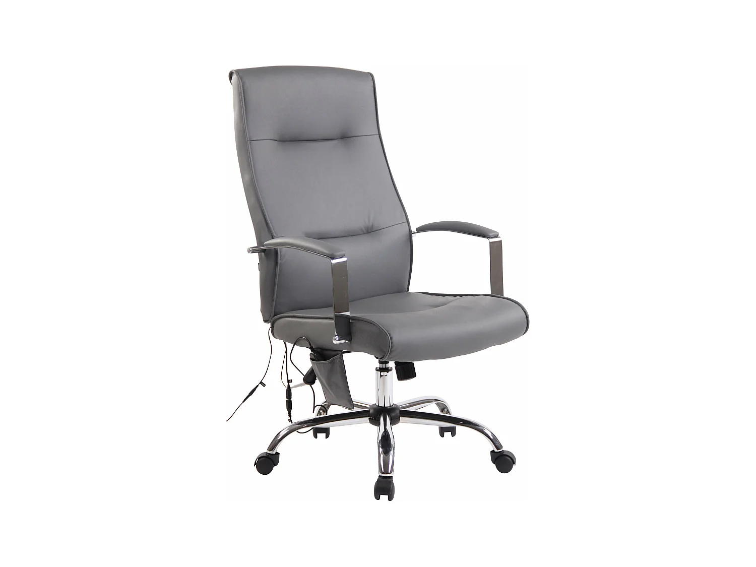 Silla de escritorio y oficina con ruedas con función de masaje polipiel gris y metal cromado M10_002846