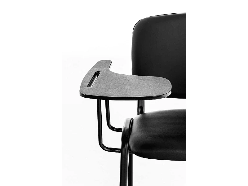 Silla de visita con mesita plegable escritorio polipiel negro y soporte de metal negro M10_001950