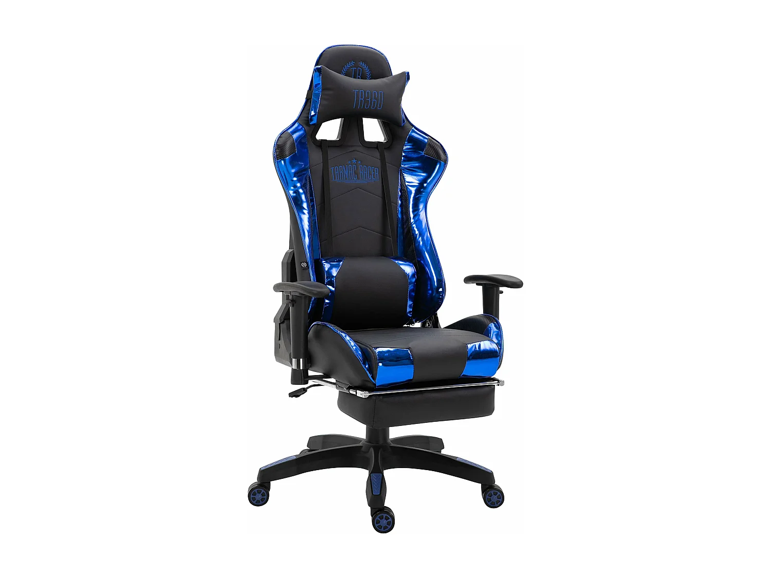 Silla de oficina con ruedas silla gaming reposapiés extraíble polipiel negro/azul metálico polipropileno M10_003308