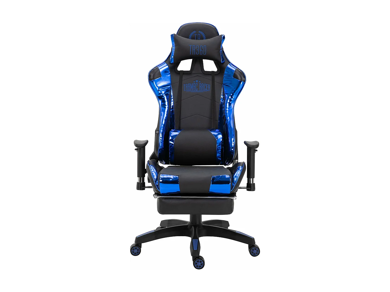 Silla de oficina con ruedas silla gaming reposapiés extraíble polipiel negro/azul metálico polipropileno M10_003308