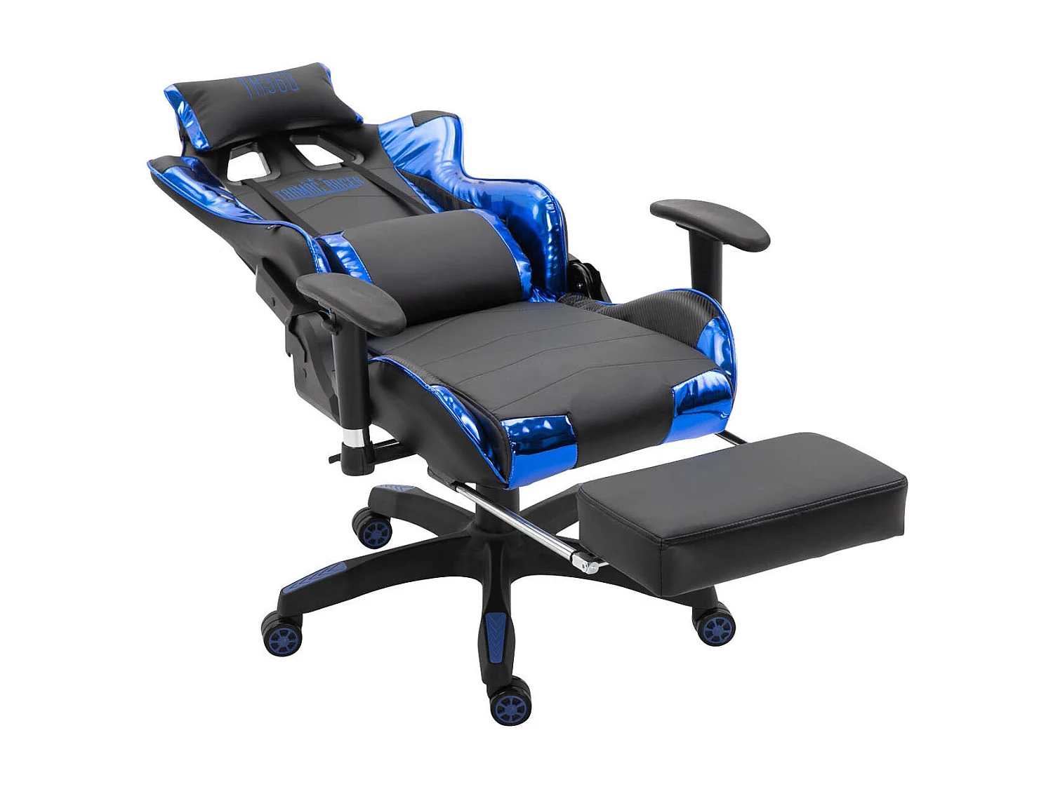 Silla de oficina con ruedas silla gaming reposapiés extraíble polipiel negro/azul metálico polipropileno M10_003308