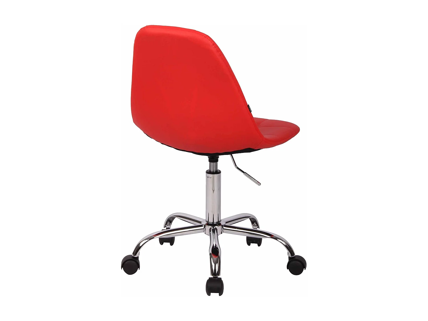 Silla de oficina con ruedas costuras decorativas rectangulares en polipiel rojo y metal cromado M10_002916
