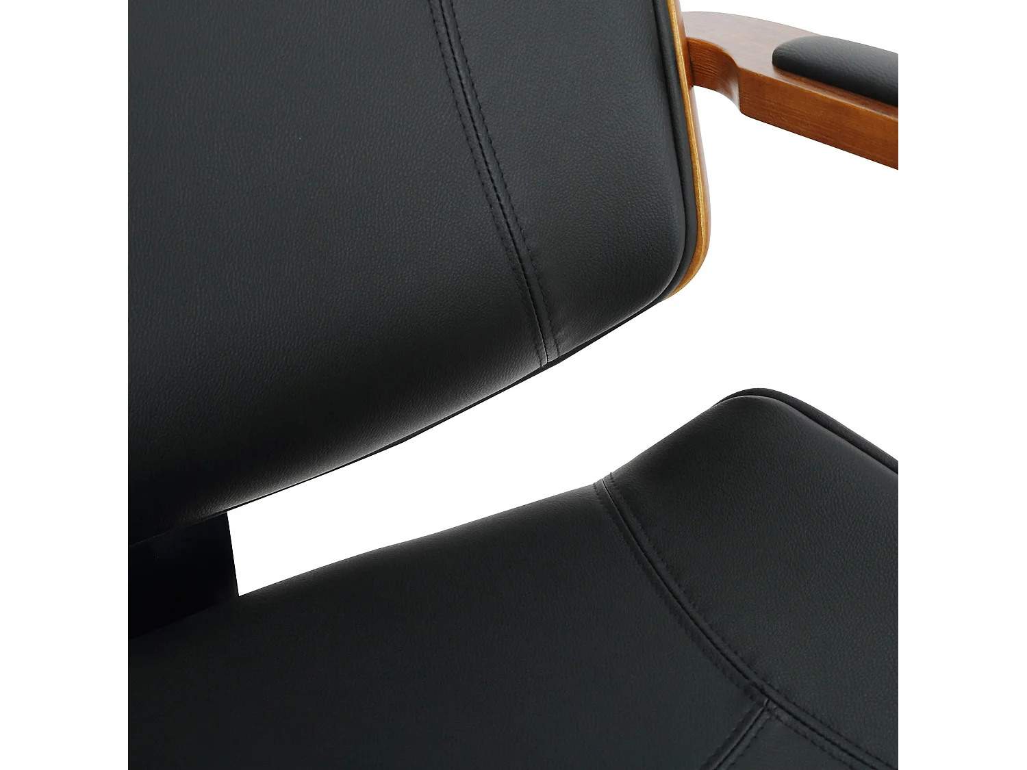 Silla de escritorio y oficina con ruedas reposacabezas polipiel negro estructura color nogal metal M10_002654