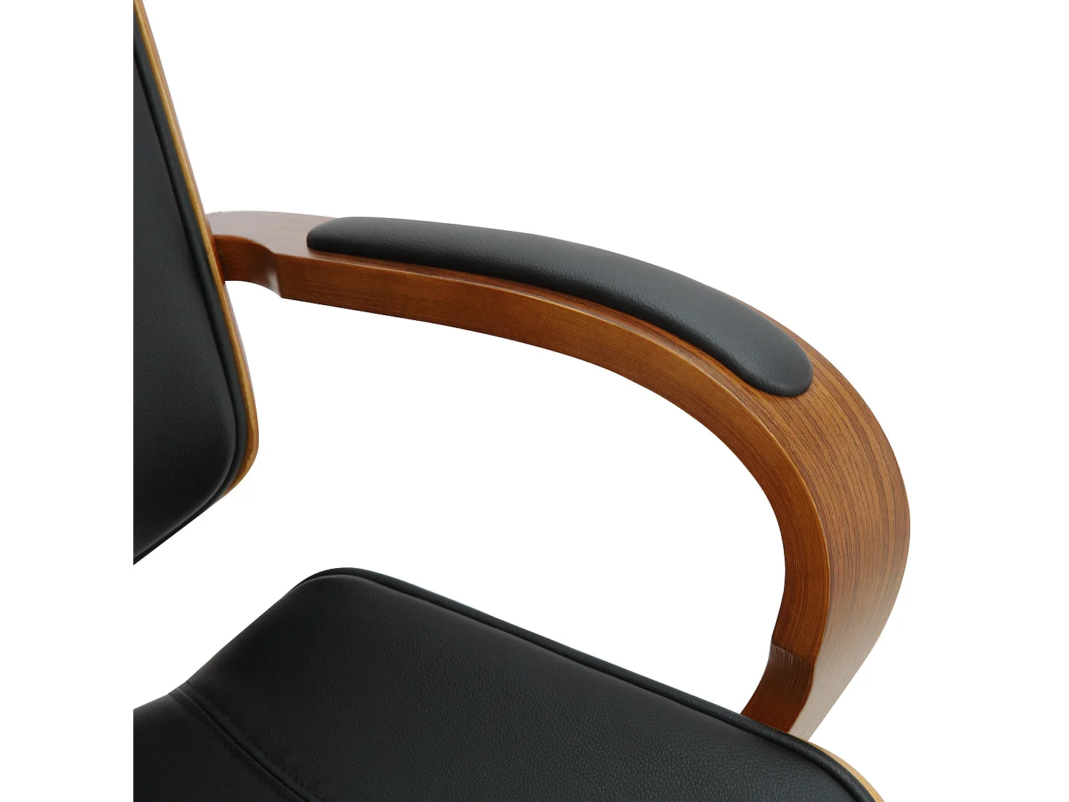 Silla de escritorio y oficina con ruedas reposacabezas polipiel negro estructura color nogal metal M10_002654