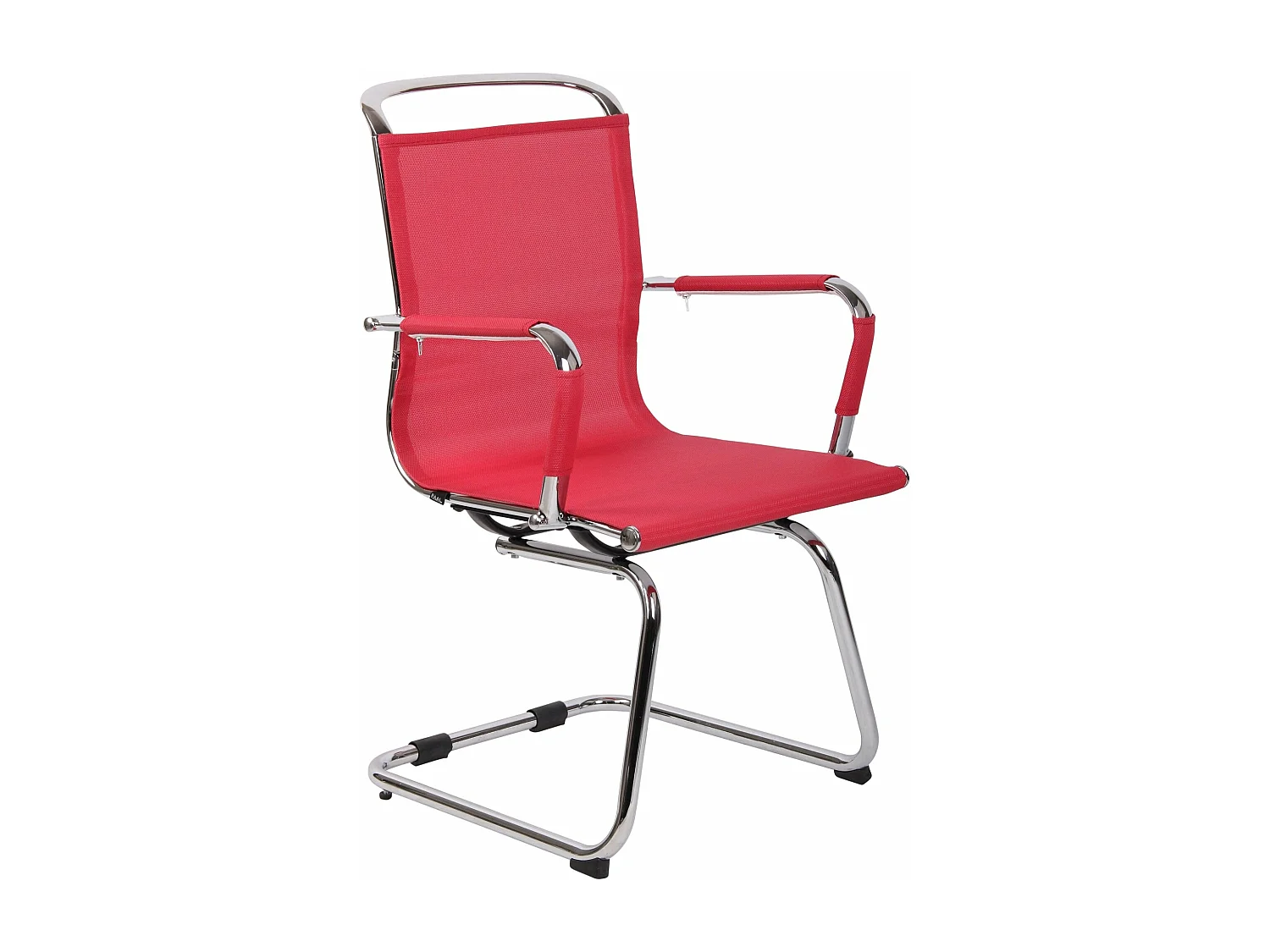 Silla de escritorio y oficina sin ruedas asiento ergonómico tejido de red rojo y metal cromado M10_002394