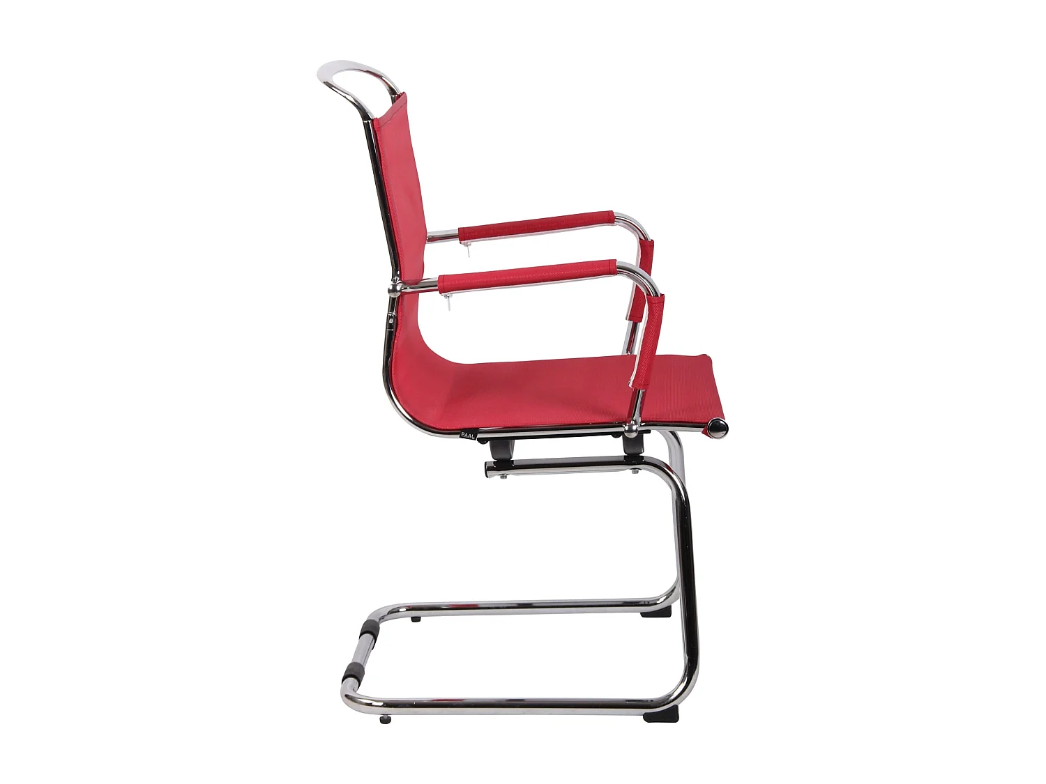 Silla de escritorio y oficina sin ruedas asiento ergonómico tejido de red rojo y metal cromado M10_002394