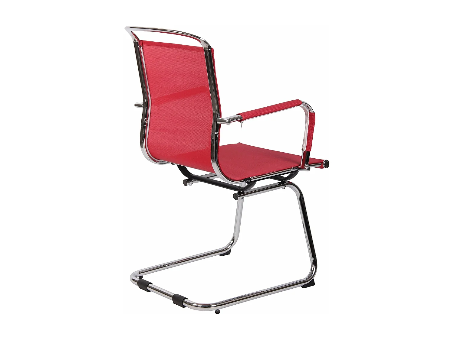 Silla de escritorio y oficina sin ruedas asiento ergonómico tejido de red rojo y metal cromado M10_002394