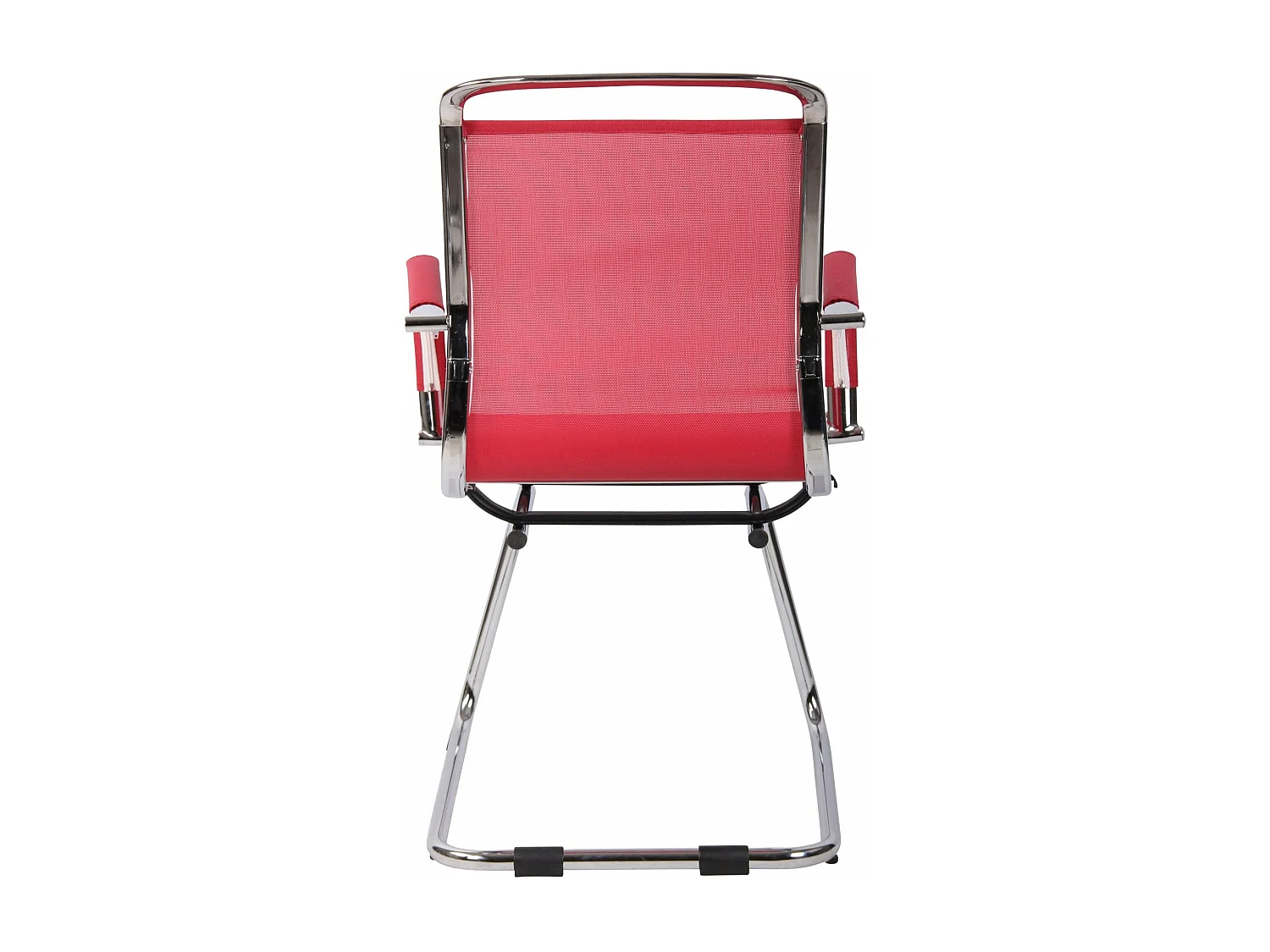 Silla de escritorio y oficina sin ruedas asiento ergonómico tejido de red rojo y metal cromado M10_002394