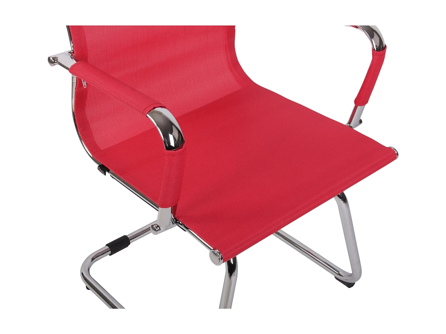 Silla de escritorio y oficina sin ruedas asiento ergonómico tejido de red rojo y metal cromado M10_002394