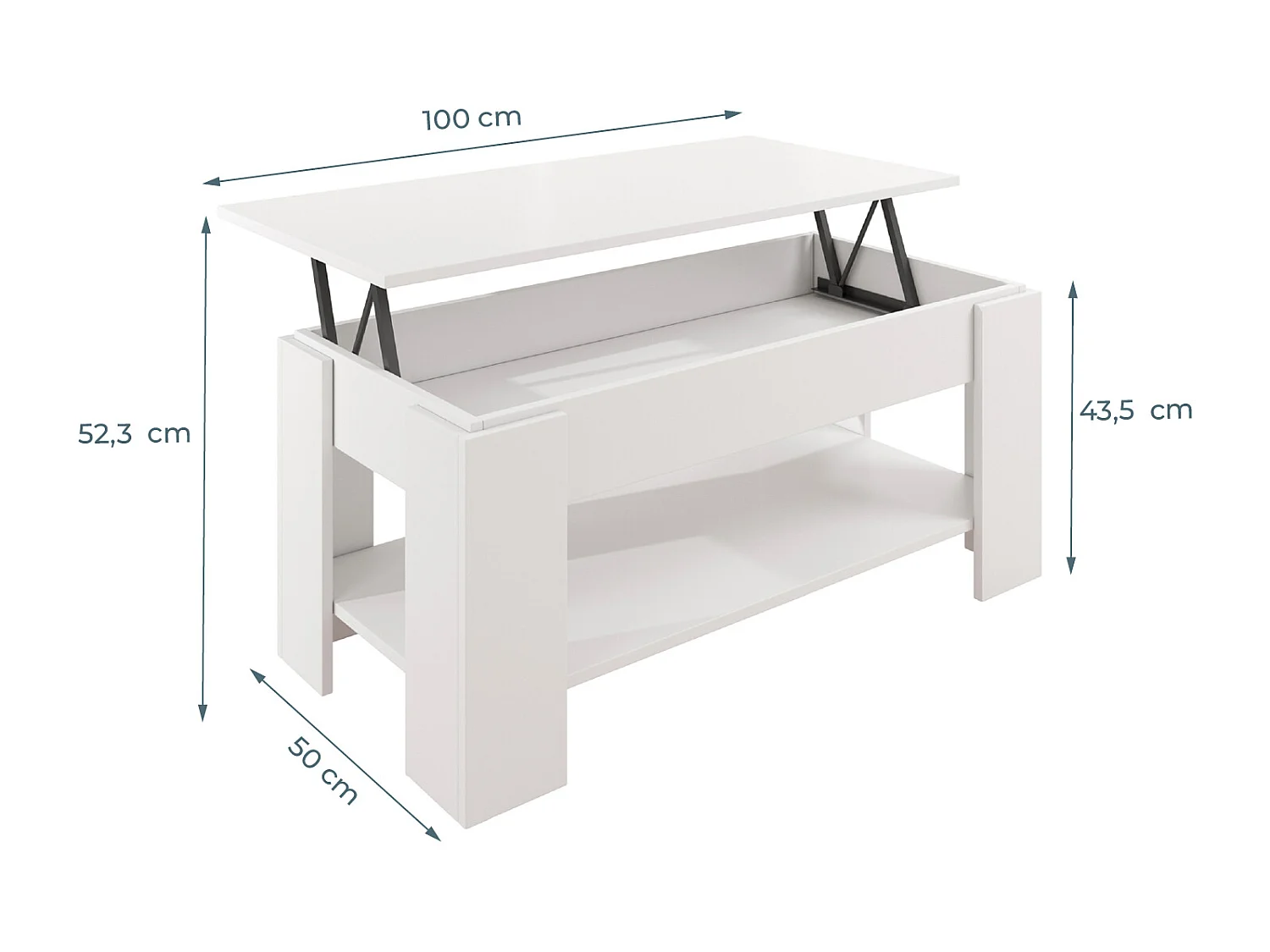 Mesa baja elevable para Salón comedor en Blanco 100x50x43,5cm Nicoleta