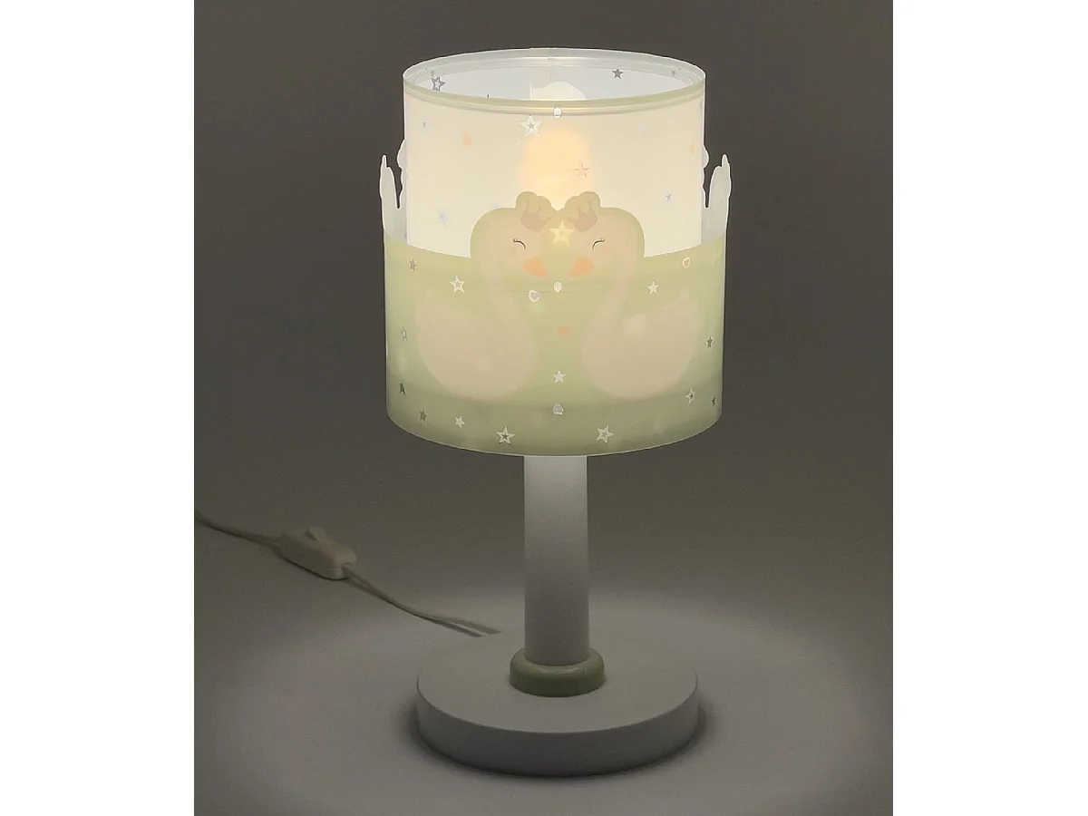 Lámpara infantil de mesita Sweet Love cisnes verdes | DALBER