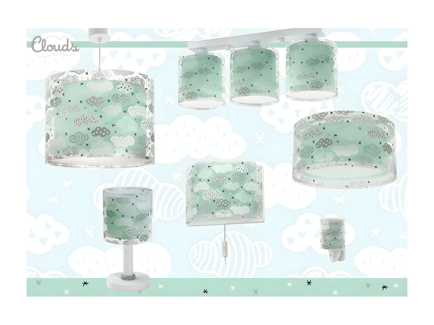 Lampade da tavolo per bambini Clouds nuvole verde | DALBER