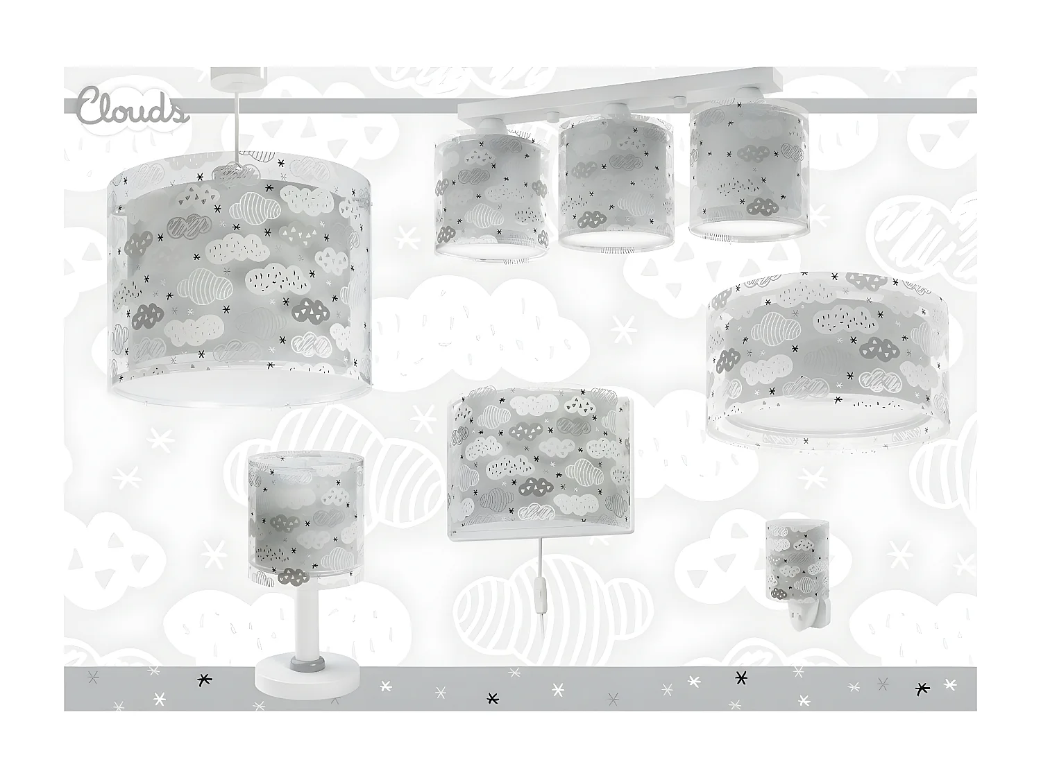 Lámpara infantil de mesita de noche Clouds Nubes gris | DALBER