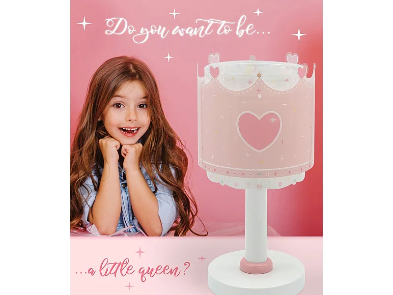Lampada da tavolo per bambini Little Queen corona cuori rosa | DALBER