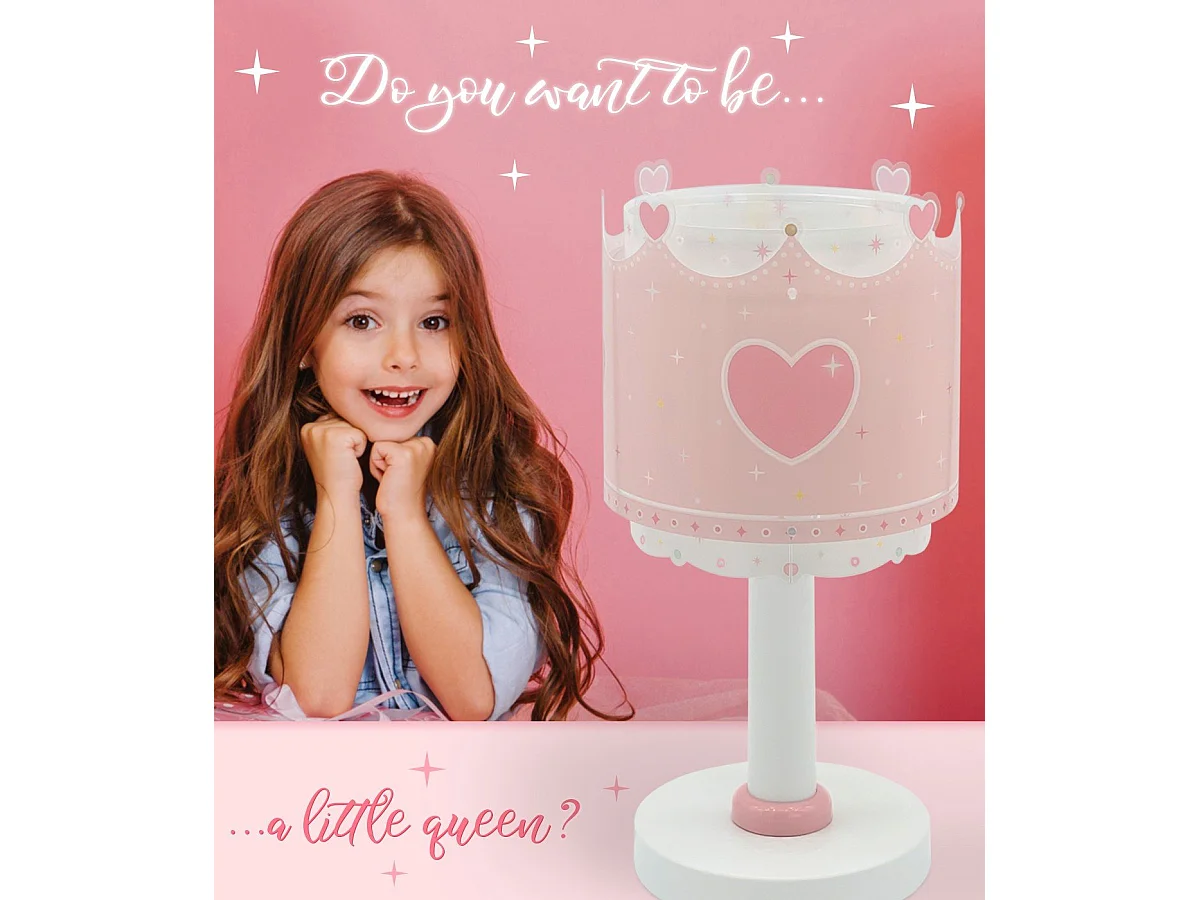 Lampada da tavolo per bambini Little Queen corona cuori rosa | DALBER