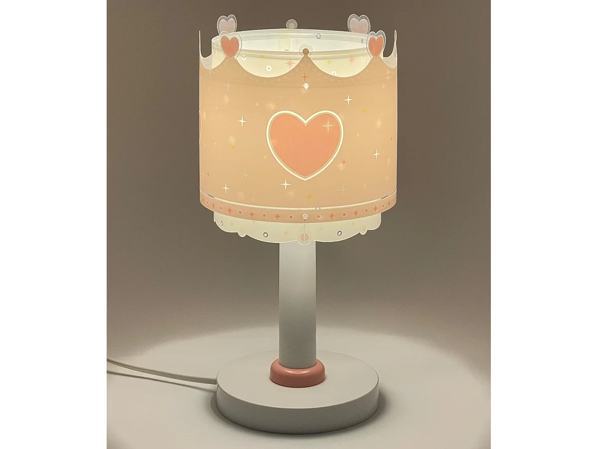 Lampada da tavolo per bambini Little Queen corona cuori rosa | DALBER
