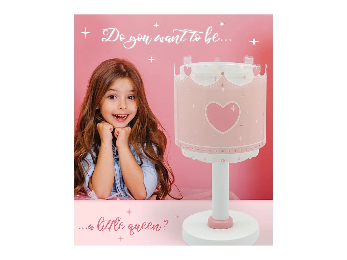 Lampada da tavolo per bambini Little Queen corona cuori rosa | DALBER