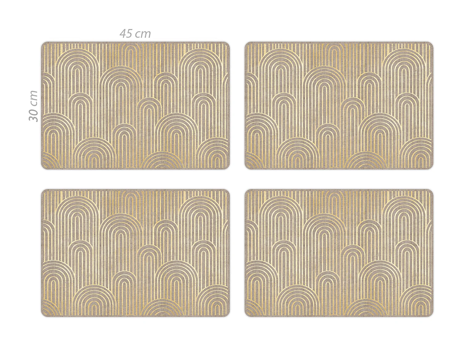 Set de 4 individuales de vinilo Natural arcos dorados  4u-30x45 cm