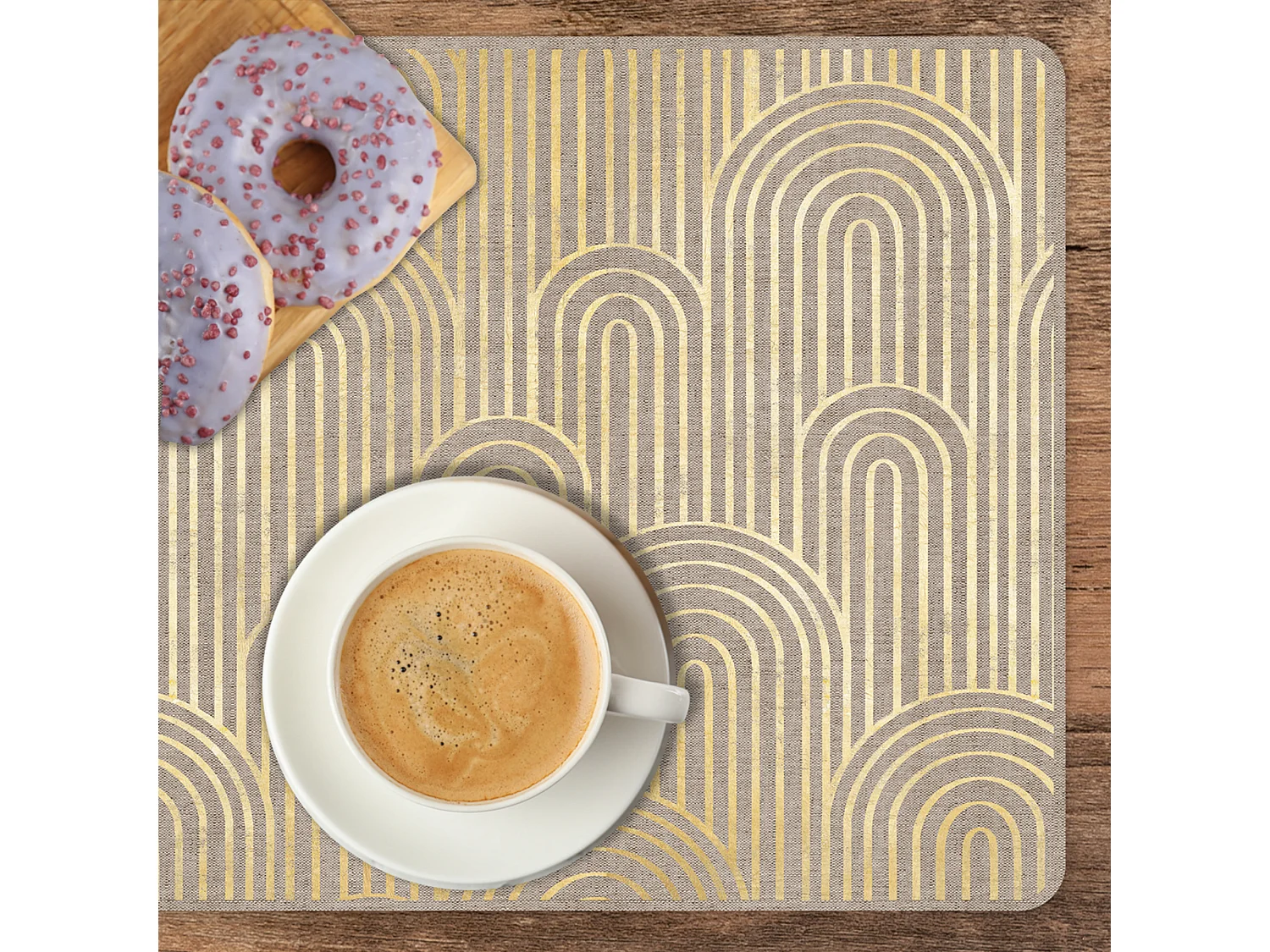 Set de 4 individuales de vinilo Natural arcos dorados  4u-30x45 cm