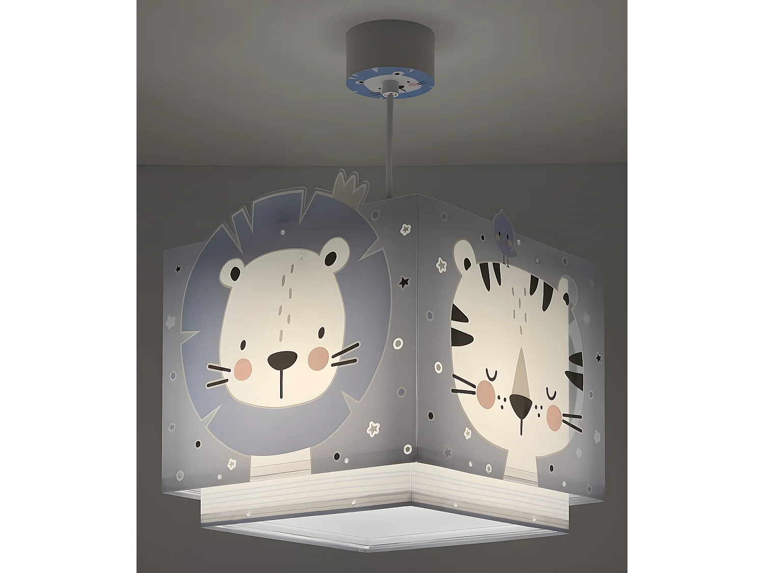 Lustre et lampe suspension enfant Baby Jungle animaux de la jungle bleu