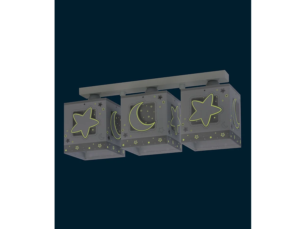 Plafón infantil 3 luces Moonlight Luna y Estrellas gris | DALBER