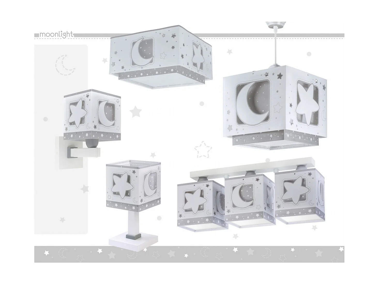 Plafón infantil 3 luces Moonlight Luna y Estrellas gris | DALBER