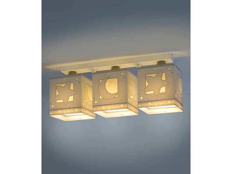 Plafón infantil 3 luces Moonlight Luna y Estrellas gris | DALBER