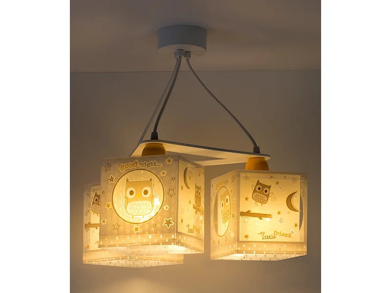 Lampadario 3 luci per camerette bambini Good Night Gufi| DALBER