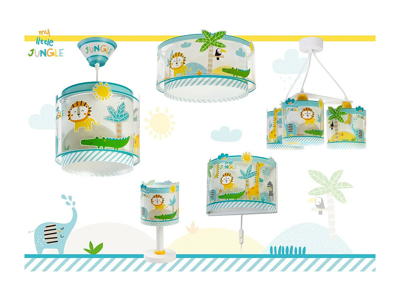 Lámpara infantil de techo 3 luces My Little Jungle animales selva | DALBER