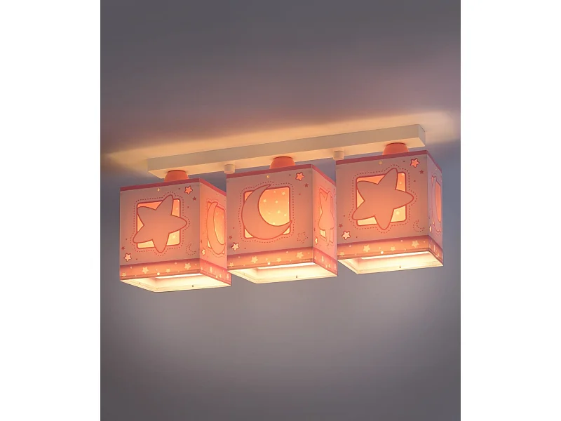 Plafoniere per bambini a 3 luci Moonlight Luna Stelle rosa | DALBER