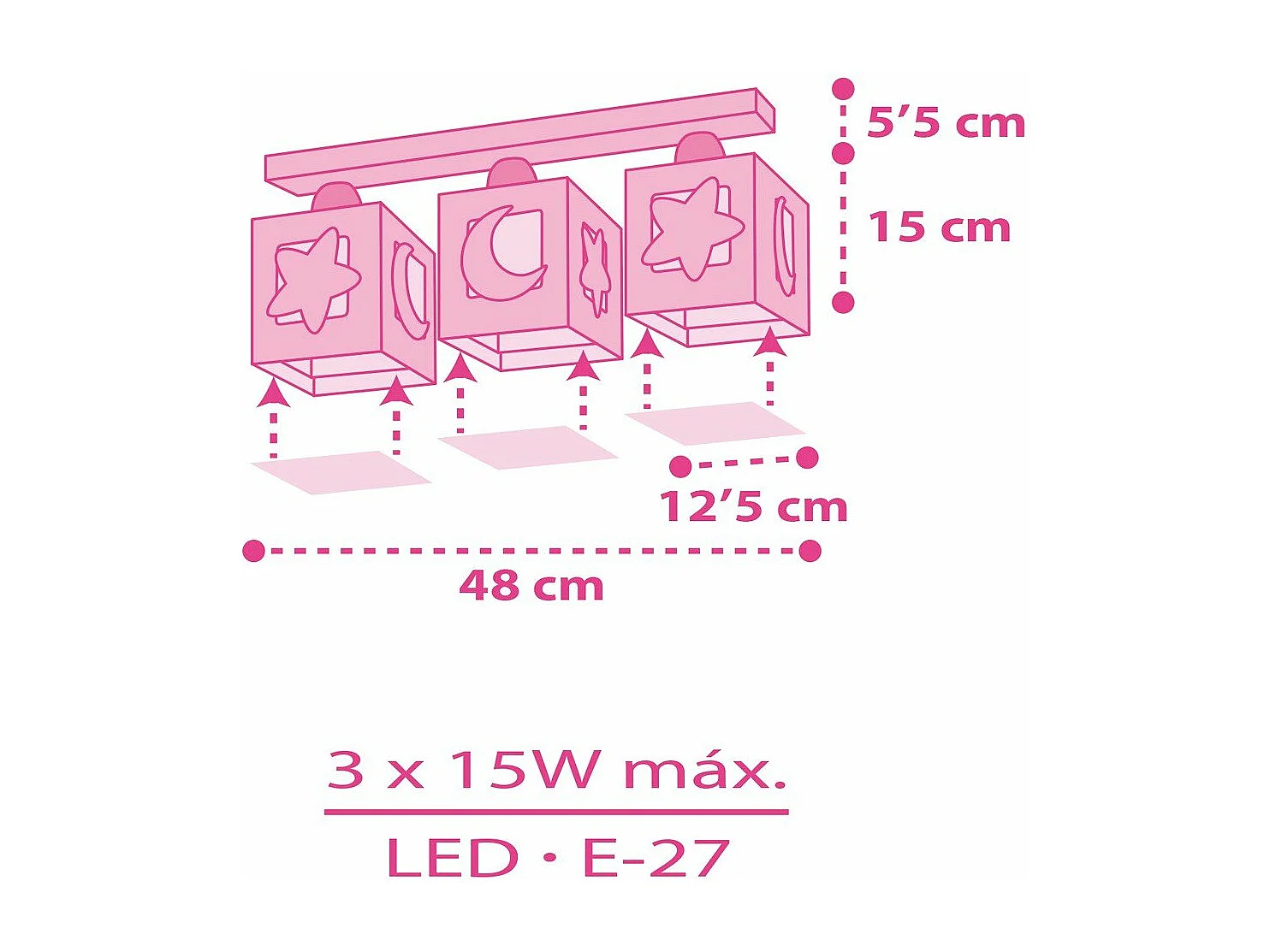 Plafoniere per bambini a 3 luci Moonlight Luna Stelle rosa | DALBER