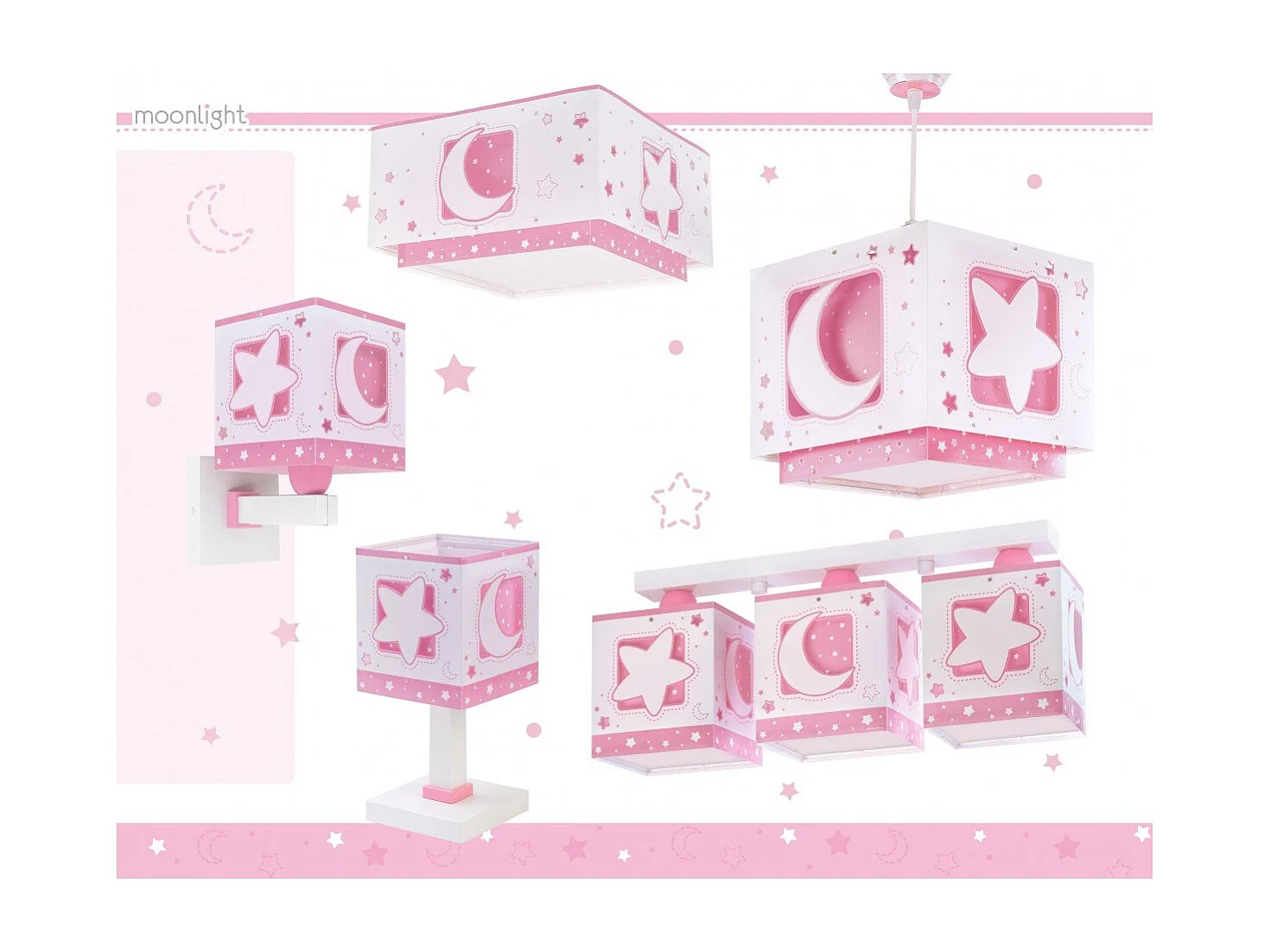 Plafoniere per bambini a 3 luci Moonlight Luna Stelle rosa | DALBER