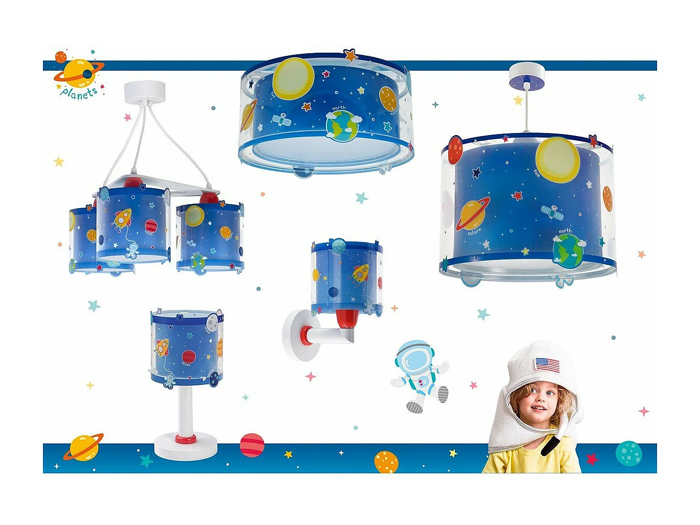 Suspension pour enfants à 3 lampes Planets Planètes système solaire