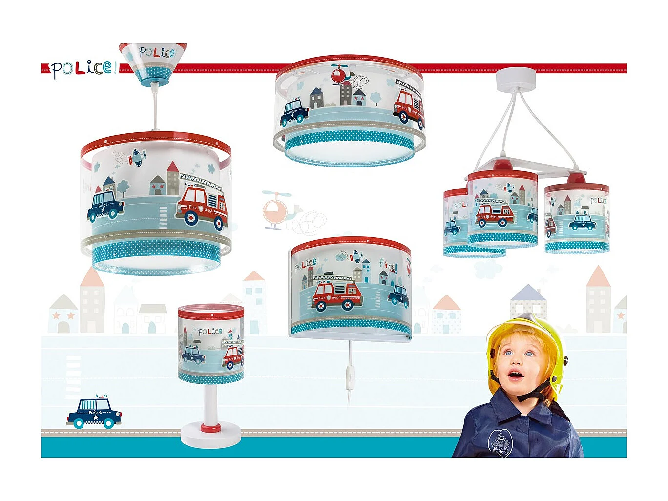 Lampade a sospensione per bambini a 3 luci Police auto polizia | DALBER