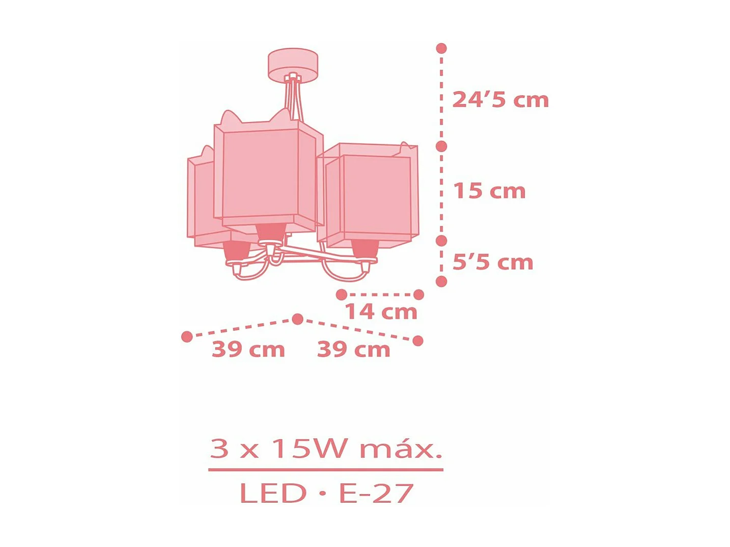 Lámpara infantil de techo 3 luces Little Fox Zorro Rosa | DALBER