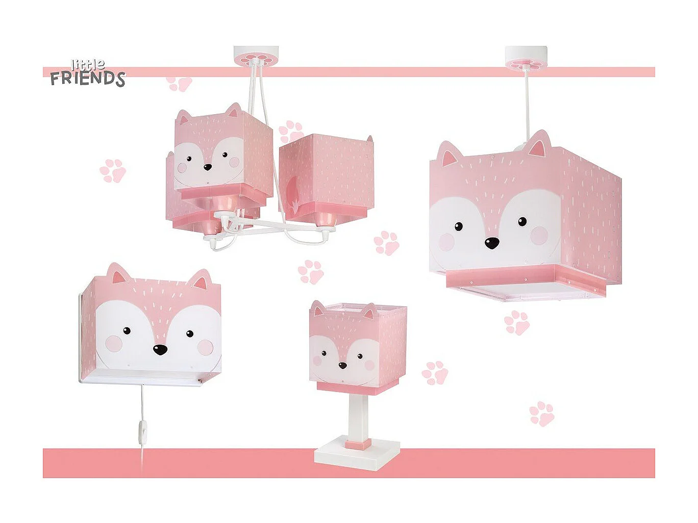 Lámpara infantil de techo 3 luces Little Fox Zorro Rosa | DALBER