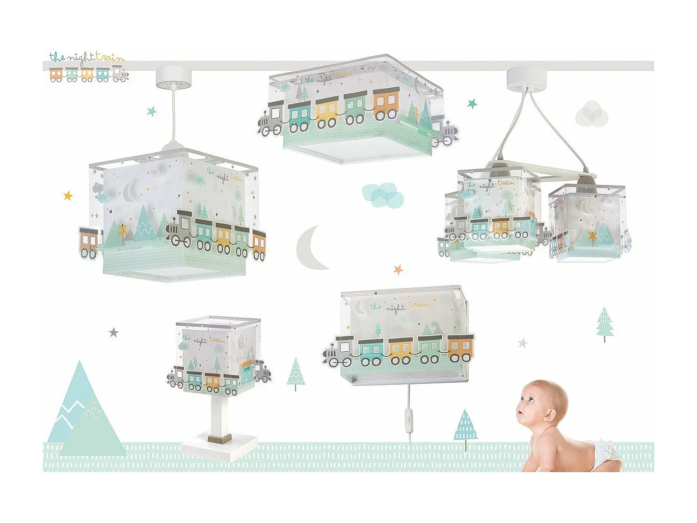 Lámpara infantil de techo 3 luces The Night Train Tren | DALBER